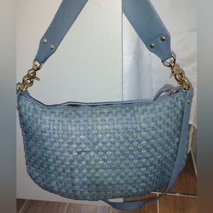 Claire V. Moyan Woven Calfskin Messenger Bag in Sky